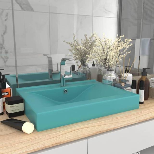 vidaXL Luxury Basin with Faucet Hole Matt Light Green Ceramic Washroom Sink