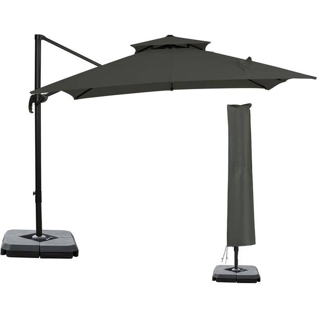 360° Cantilever Parasol Roma Umbrella w/ Base Weights, Cover - Dark Grey - One Size