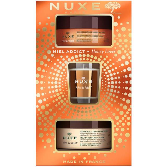 Nuxe Honey Lover 3 Piece Gift Set: Body Oil Balm 200ml - Nourishing Body Scrub 175ml - Candle 70g