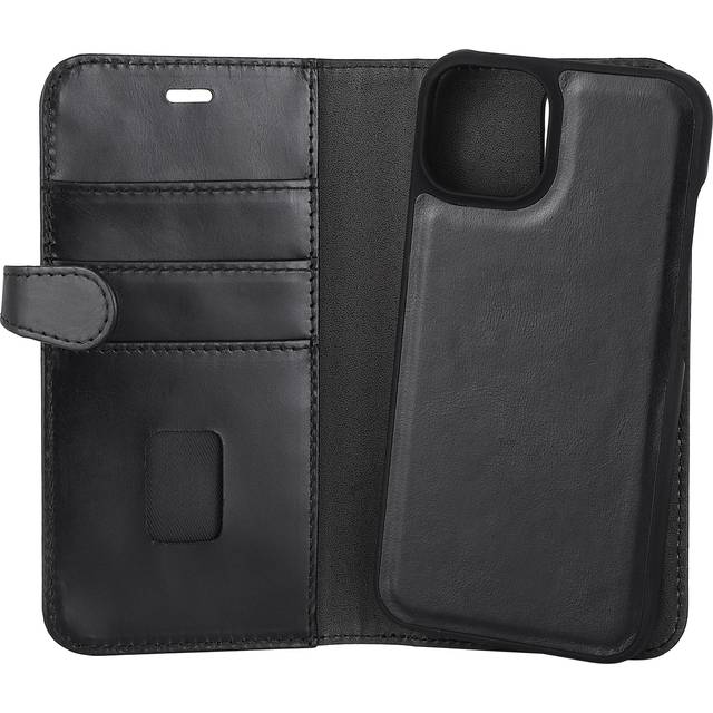 iPhone 14 Plus Buffalo Wallet Magnetiskt Plånboksfodral Äkta Läder - Svart