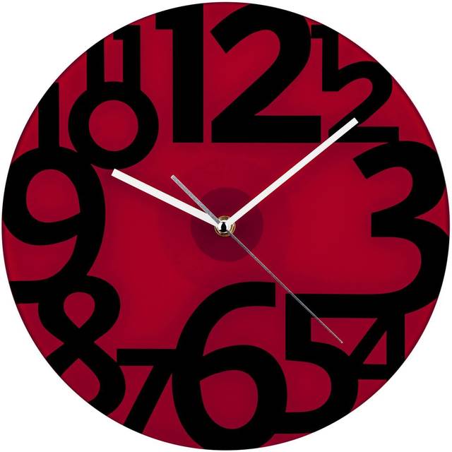 Premier Housewares - Red Glass and Black Numbers Wall Clock