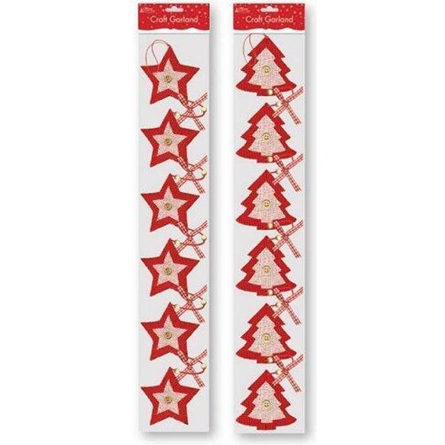 Red White &amp; Gold Gingham Craft Christmas Xmas Garland Bunting Hanging Decoration Banner/Tree Design