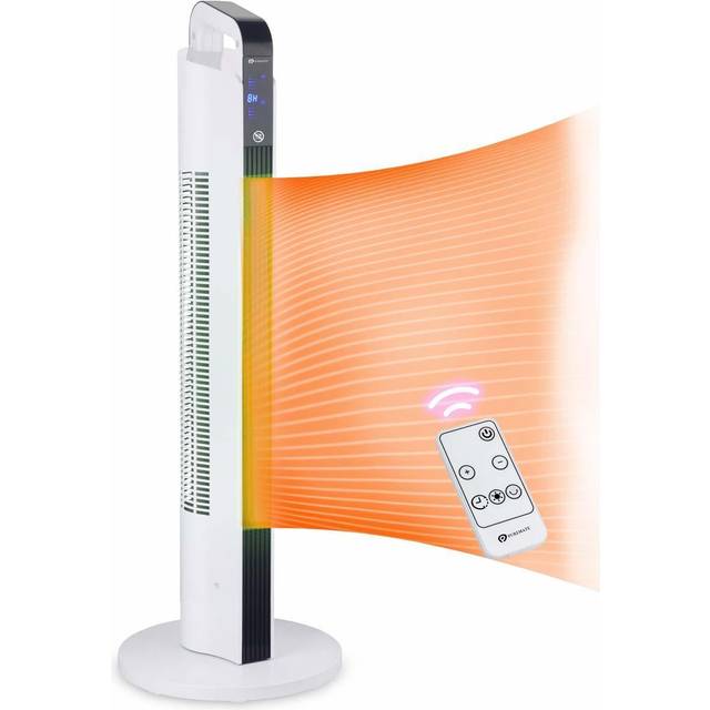 Ceramic Tower Fan Heater with Digital LED Display - White / 90cm