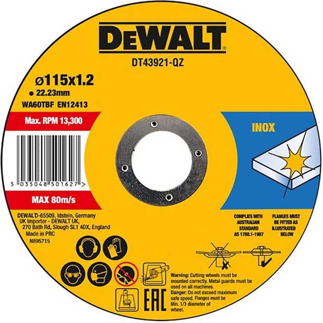DeWALT DT43921-QZ Thin Metal Cutting Discs 115mm x 1.2mm x 22.23mm Pack of 10
