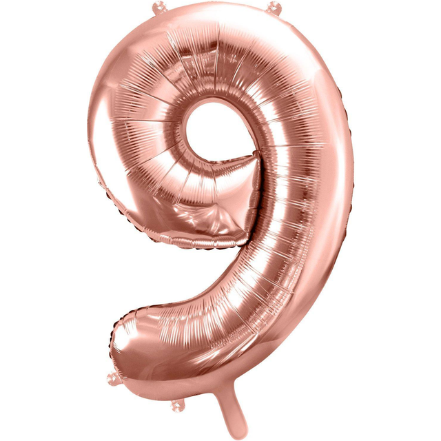 XXL Zahlenballon "9" zum 9. Geburtstag in rosègold, 86cm hoch