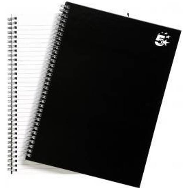 5 Star Notebook Wirebound Hard Cover Ruled 80gsm A4 Black [Pack of 5]