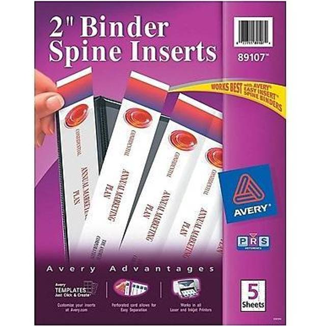 "Avery Binder Spine Inserts  for 2 Inch Ring Binders with 2.8"""" Spine Width  20 Cardstock View Binder Spine ID Inserts (89107)"