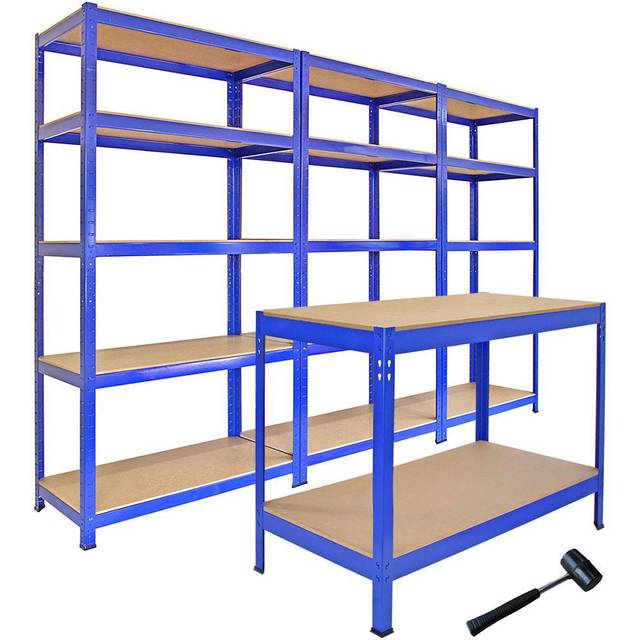 3 T-Rax Storage Shelving Units and 120cm Q-Rax Workbench, none