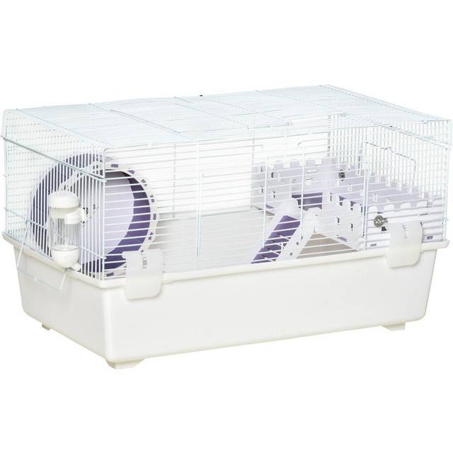 PawHut 2 Tier Hamster Cage Rodent House with Exercise Wheel Water Bottle Ladder | TJ Hughes