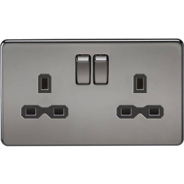 Knightsbridge Screwless 2 Gang Double Socket, Black Nickel with Black Inserts - SFR9000BN