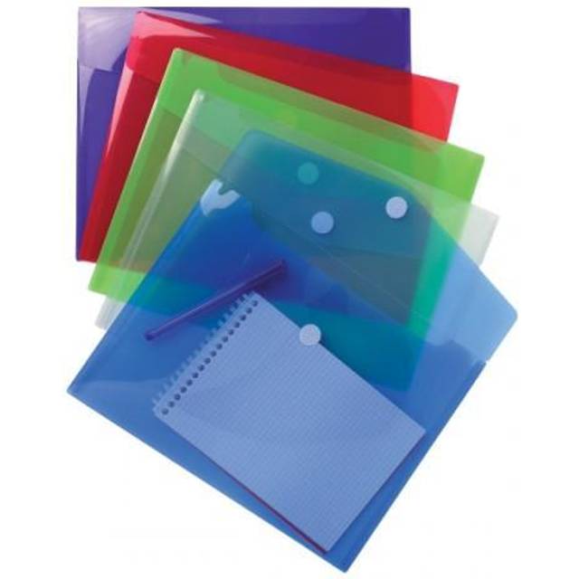 Exacompta Document Wallet 56420E Velcro fastener Polypropylene Portrait and Landscape 24.5 (W) x 33.5 (D) x 1.2 (H) cm Assorted Pack of 5