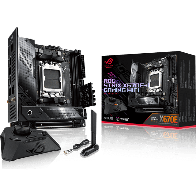 ASUS ROG Strix X670E-I Gaming WiFi AMD Ryzen AM5 ITX moderkort, 10 + 2 effektsteg, ROG Strix Hive, EZ-läge PBO-knapp, PCIe 5.0, DDR5-stöd, Wi-Fi 6E, två M.2-kortplatser, två USB4 Type-C-portar