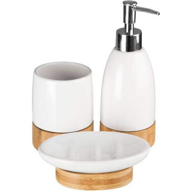Earth 3pc Bathroom Set, Natural Bamboo & White Dolomite