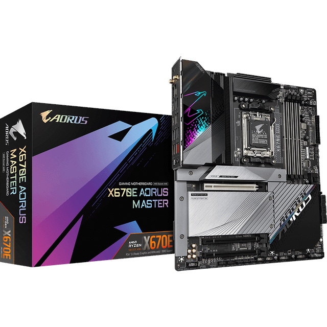 GIGABYTE X670E AORUS MASTER Motherboard - Supports AMD Ryzen 8000 Series AM5 CPUs, 16*+2+2 Phases Digital VRM, up to 8000MHz DDR5 (OC), 2xPCIe 5.0 + 2xPCIe 4.0 M.2, Wi-Fi 6E, 2.5GbE LAN, USB 3.2 Gen2
