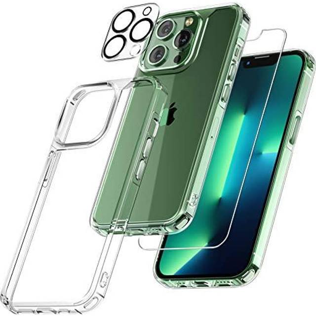 5 in 1 Designed for iPhone 13 Pro Max Case Clear, [Not-Yellowing] and 2X Tempered Glass Screen Protector + 2X Camera Lens Protector, [Military-Grade