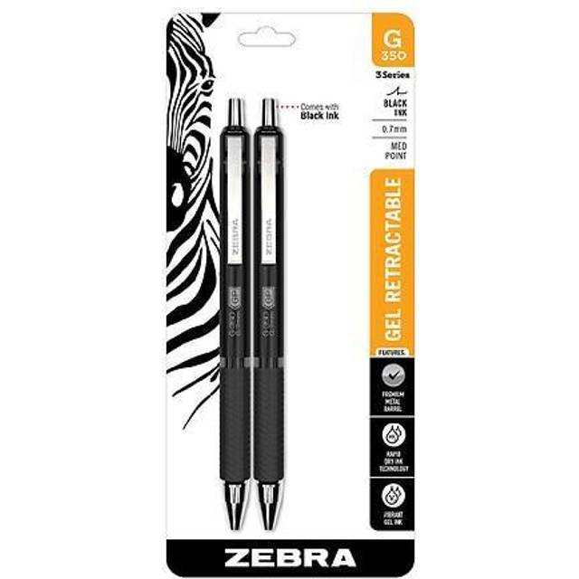 Zebra Pen G-350 Retractable Gel Pen with 2 Refills  Medium Point  0.7mm  Space Black Barrel  Black Rapid Dry Ink  2-Pack (40112)