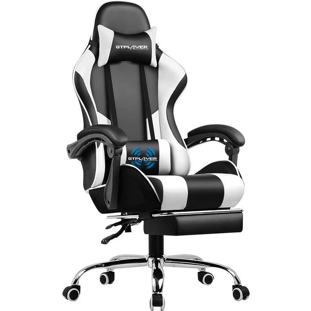 Gtplayer Gaming Chair, Massage Computer Chairs With Footrest For Adults, Ergonomic High Back Height Adjustable Chair, White - One Size