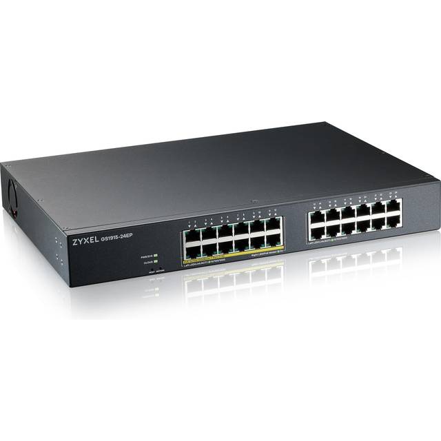 Zyxel GS1915-24EP, 24-port GbE, 12 port PoE, 130 Watt 802.3at, rackmount, fanless, Smart hybrid mode Switch, standalone or NebulaFlex Cloud