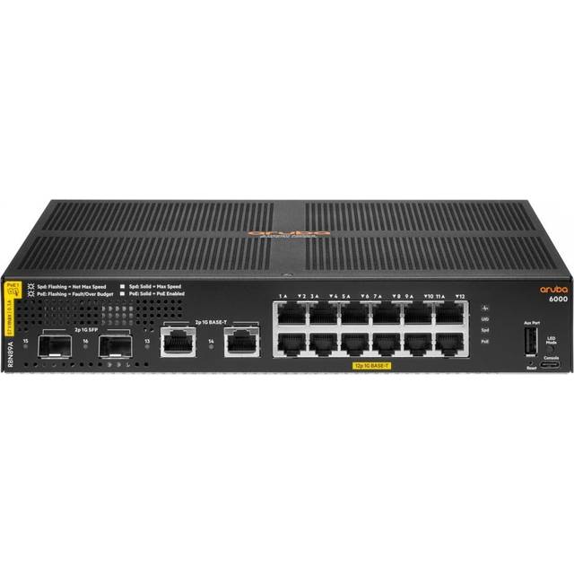 Aruba R8N89A 6000 Series 12G Layer 3 PoE 2G/2SFP Managed Switch - HPE Aruba