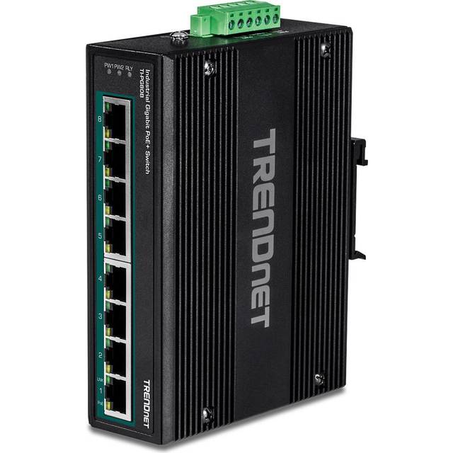 TRENDnet TI-PG80B 8-Port Industrial Gigabit PoE+ DIN-Rail Switch (24
