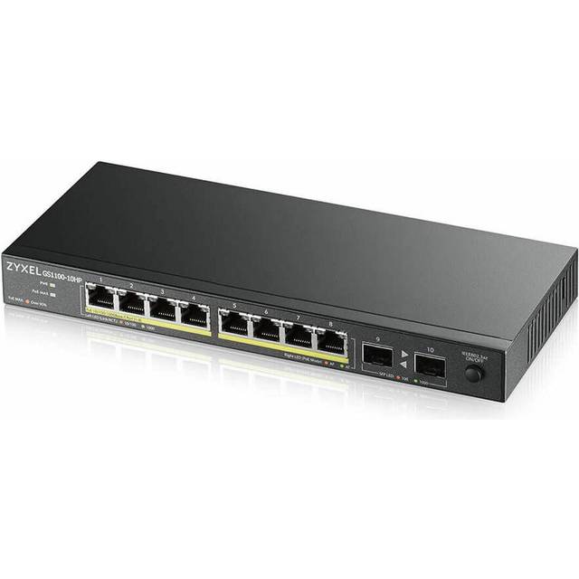 Zyxel GS1100-10HP, unmanage PoE 8x Gigabit, 2x Fiber Uplink, 120 Watt PoE