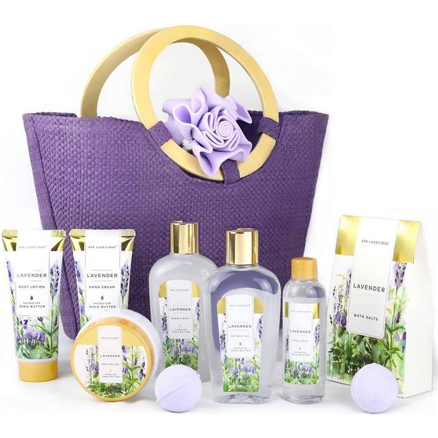Spa Luxetique Gift Baskets for Women  Spa Gifts for Women-10pcs Lavender Gift Sets with Body Lotion  Bubble Bath  Relaxing Bath Sets for Women Gift  B