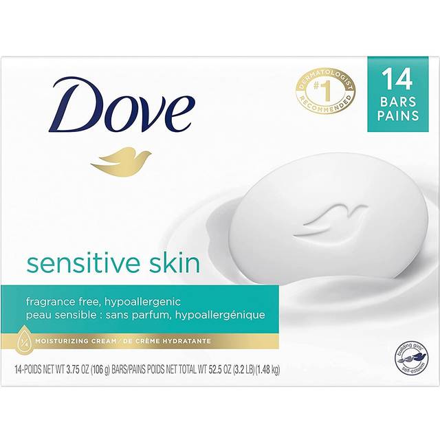 Dove Beauty Bar More Moisturizing Than Bar Soap for Softer Skin  Fragrance-Free  Hypoallergenic Beauty Bar Sensitive Skin With Gentle Cleanser 3.75 oz