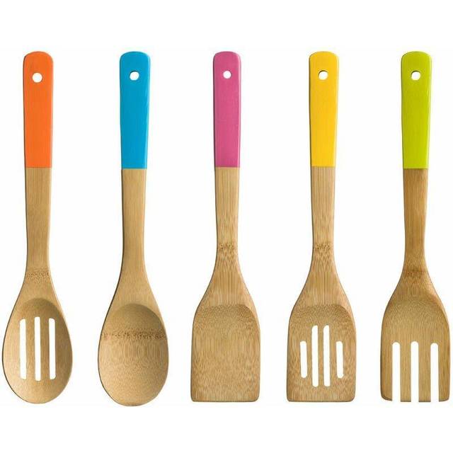 Premier Housewares 5 Piece Bright Colour Bamboo Utensil Set - Multi - Print