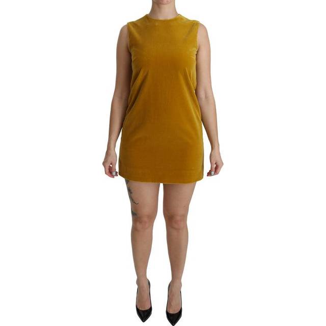 Dolce & Gabbana  Mustard Velvet Stretch Shift Mini Dress - IT40|S - yellow (IT40|S)