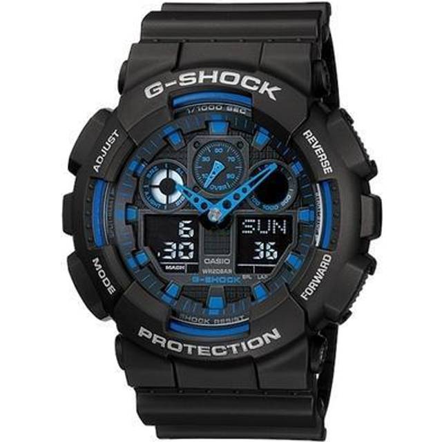 Casio Men's G XL Series Quartz Watch Strap WR Shock Resistant Resin Color: Black and Blue (Model: GA-100-1A2CR)