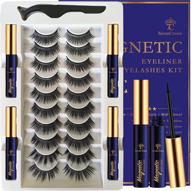 3D Magnetic Eyelashes with Eyeliner Kit - SevenCrown Magnetic Lashes Natural Looking with Upgraded 4 Tubes of Magnetic Liner Waterproof  Long Lasting