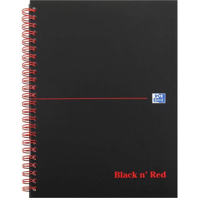 OXFORD Notebook Black n' Red A5 Ruled Spiral Bound Cardboard Hardback Black, Red Perforated 140 Pages 70 Sheets