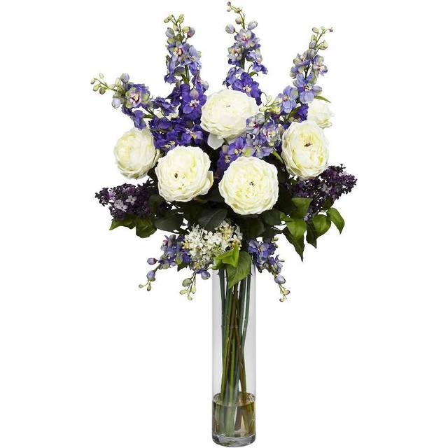 Nearly Natural Rose, Delphinium And Lilac Silk Flower Arrangement