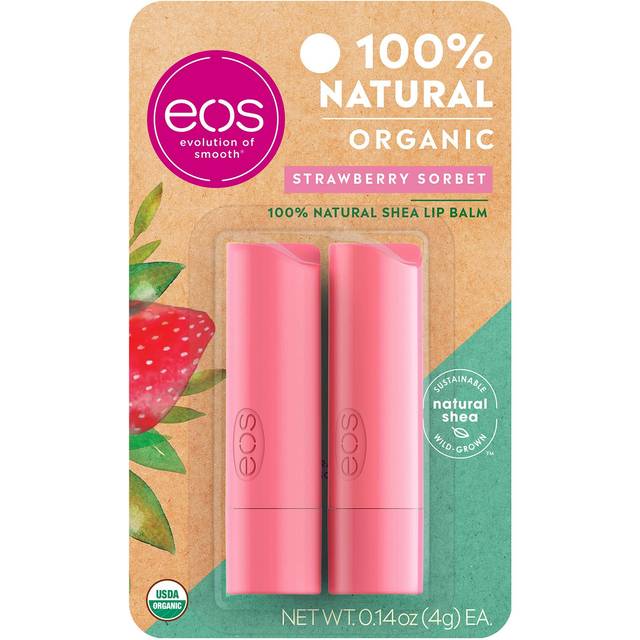 EOS, ekologiskt 100 % naturligt sheasmör läppbalsam, jordgubbssorbet, 2 förpackningar, 4g (0,14 oz) per förpackning