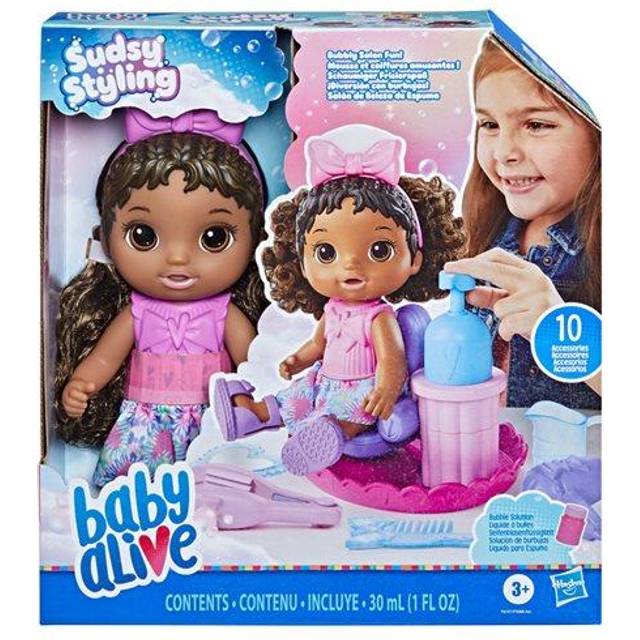 Baby Alive Sudsy Styling Doll, Black Hair, Includes 12-Inch, Salon Chair, Toys for 3 Year Old Girls and Boys and Up