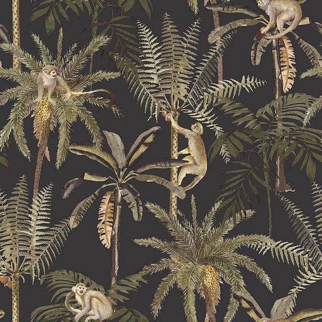 Holden Ateles Monkey Jungle Palms Botanical Wallpaper Feature Wall Smooth Finish