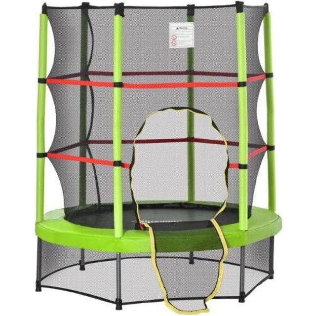 Trampoline with Safety Enclosure Net - Green - One Size - Homcom
