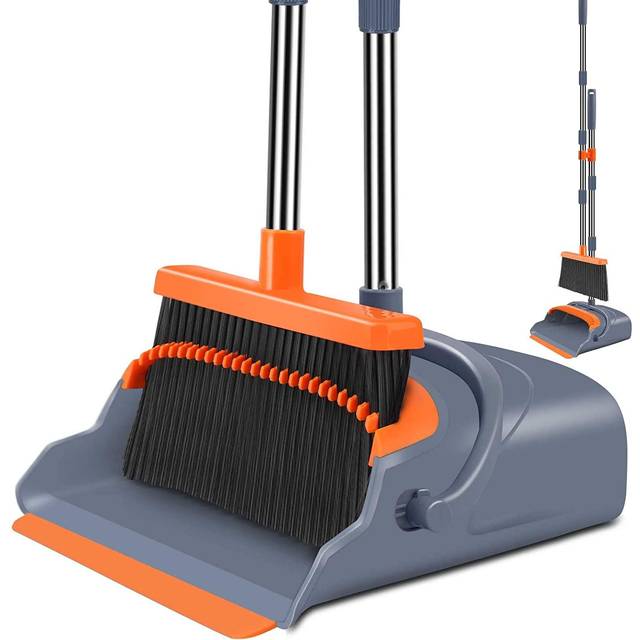 2021 Upgrade Broom and Dustpan Set, Large Size and Stiff Broom Dust pan with Long Handle, Upright Dustpan Broom Set
