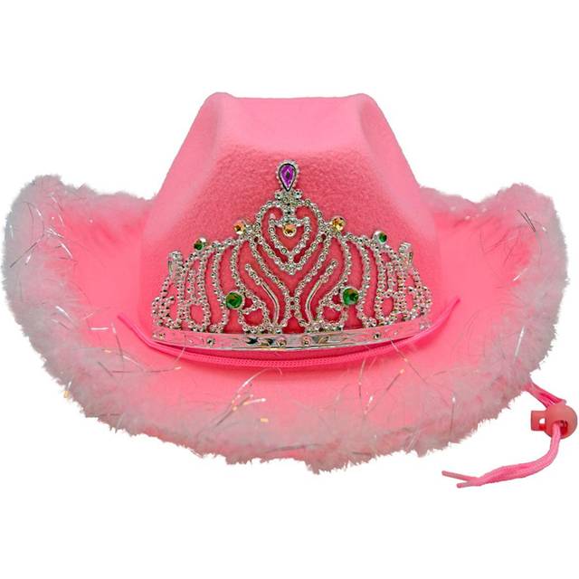 Cowboyhatt Rosa med Fluff - One size