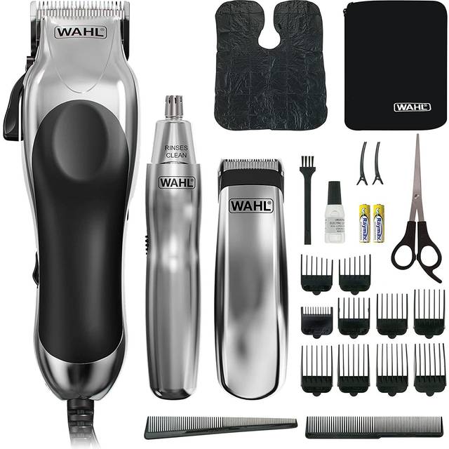 Wahl Chrome Pro Deluxe Mains Clipper, Trimmer and Nasal Trimmer Chrome Gift Set
