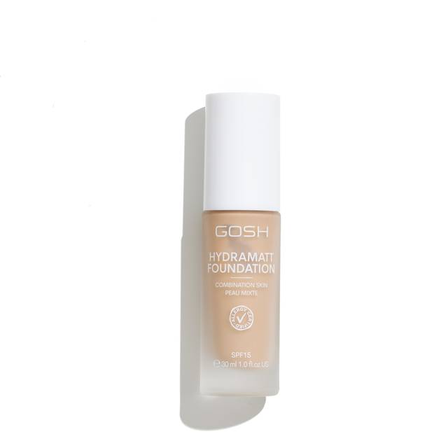 GOSH Foundation med SPF 15 för ljus och mörk hud, vegansk I matt smink för torr, känslig och fet hud I fläck- och svettbeständig, oljefri I justerbar täckning utan maskeffekt I 008N