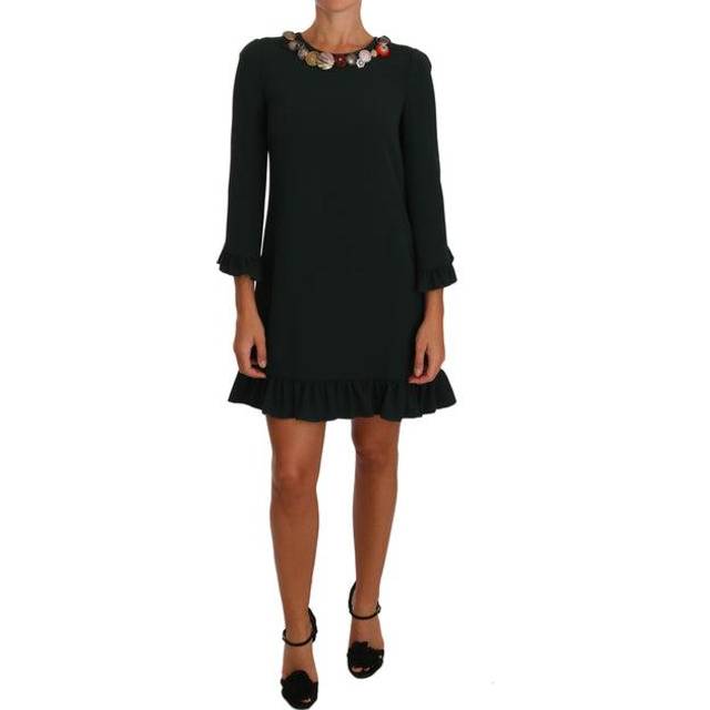 Dolce & Gabbana Women Green Stretch A-Line Short Crystal Dress - IT44|L (IT44|L)