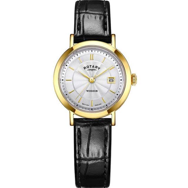 Rotary LS05423/70 Windsor Gold Plated Black Strap Watch - W64134