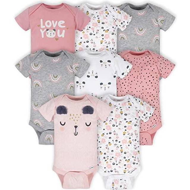 Gerber Baby 8-Pack Short Sleeve Onesies Bodysuits  Bear Pink  0-3 Months