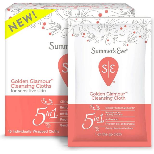 Summer's Eve, 5 In 1 Golden Glamour Cleansing Cloths, On-The-Go, 16 Individually Wrapped Cloths