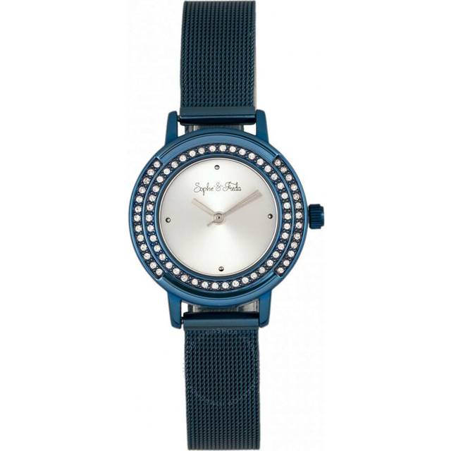 Sophie & Freda Womens Cambridge Bracelet Watch w/Swarovski Crystals - Blue Stainless Steel - One Size