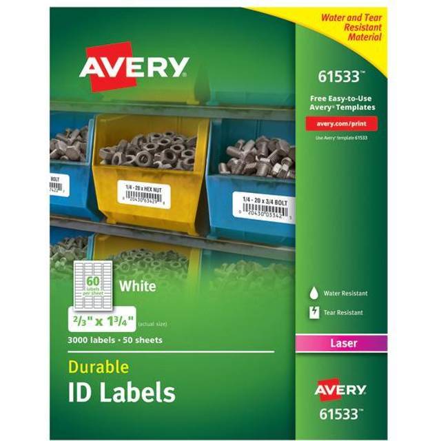 Avery AVE61533 Durable ID Labels - Polyester, White - Pack of 3000