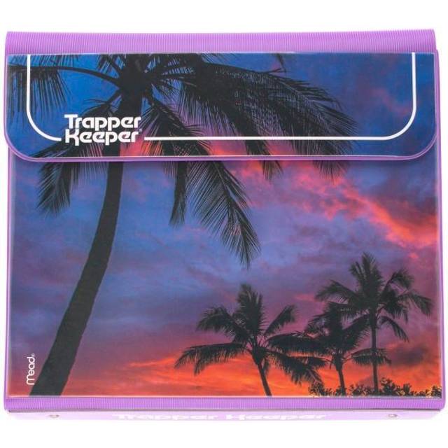 Trapper Keeper Binder, Retro Design, 1 Inch Binder Includes 2 Folders and Extra Pocket, Metal Rings and Spring Clip, Secure Storage, Palm Trees, Mead