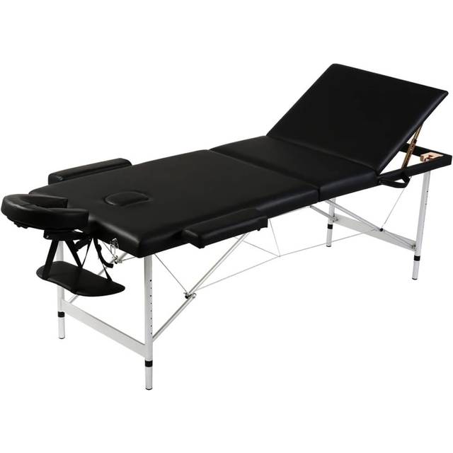 Hopfällbar massagebänk med 3 sektioner träram svart