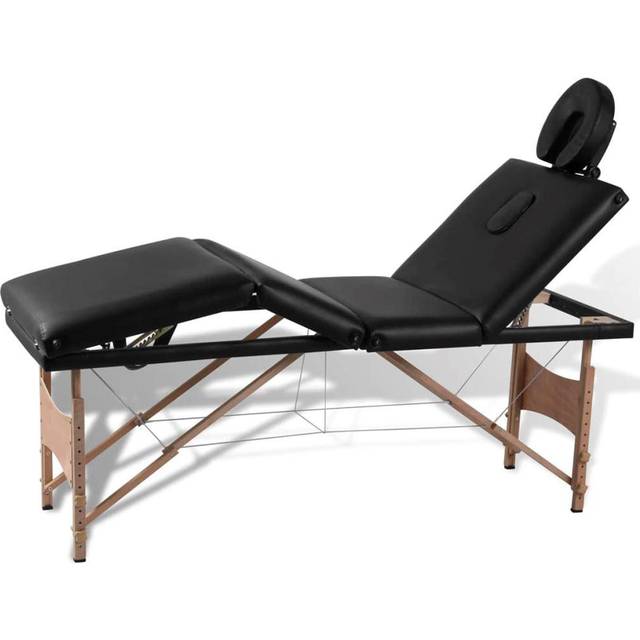 Hopfällbar massagebänk med 4 sektioner träram svart